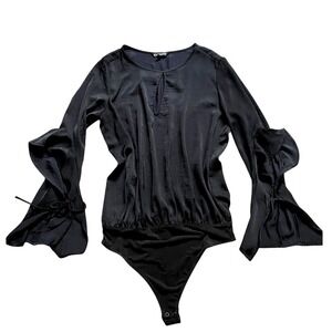 Express Drape Slouchy Black Bodysuit‎ Top Medium Whimsigoth Boho Ethereal Femme